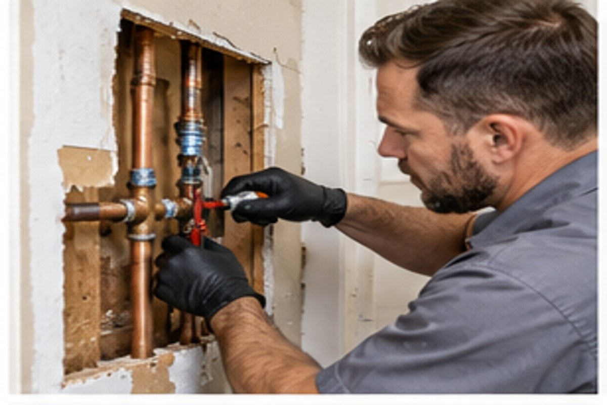 Plumber inspecting a residential water leak