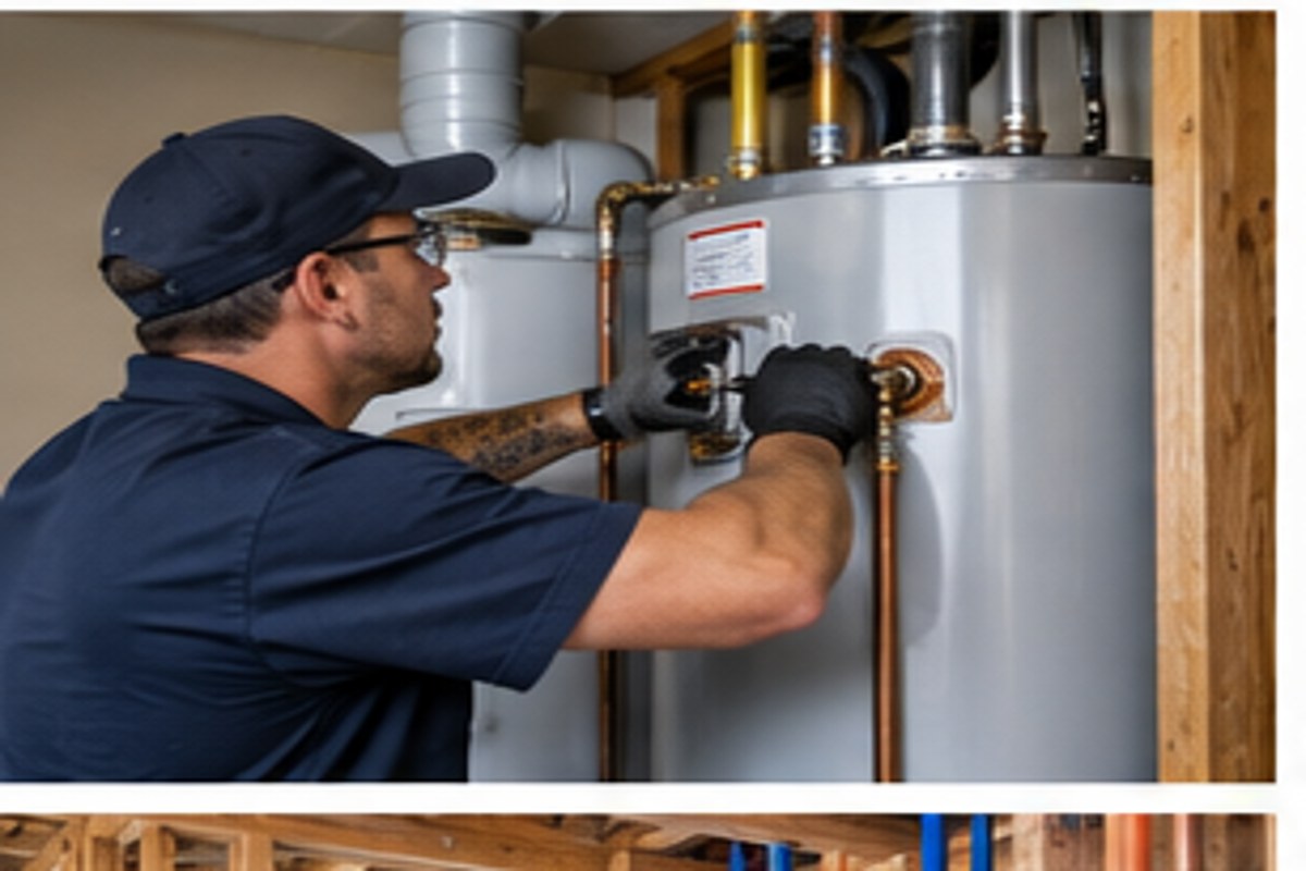 Residential water heater being inspected